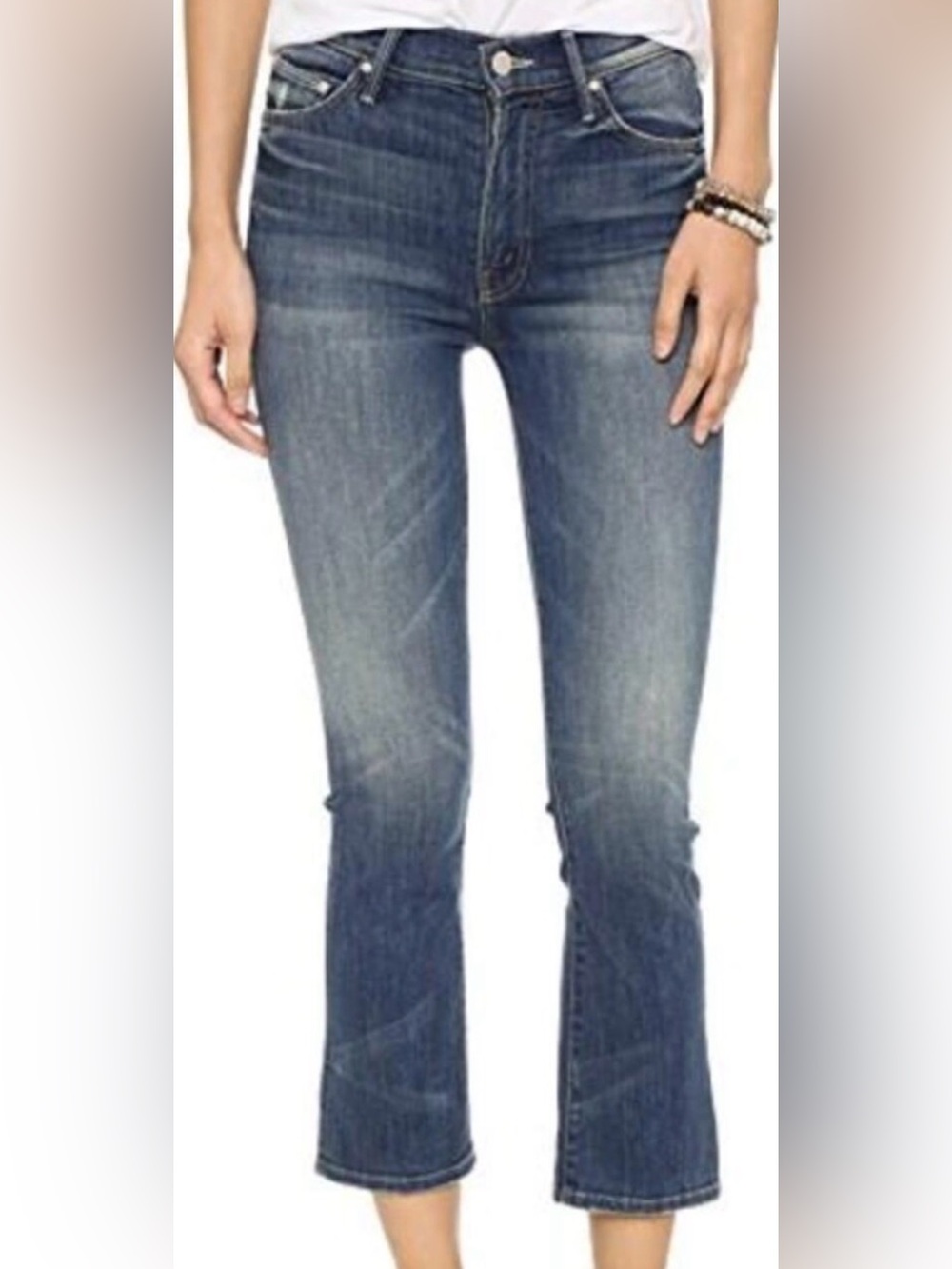 Mother Jeans the Insider Crop Mid Rise Dark Denim Straight Double Trouble 25